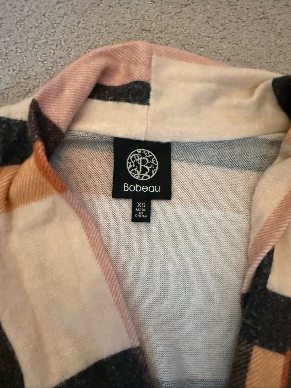 Bobeau Pink, Tan & Black/Grey Plaid Open Long Cardigan w/Pockets - Soft - Sz XS - Picture 4 of 7